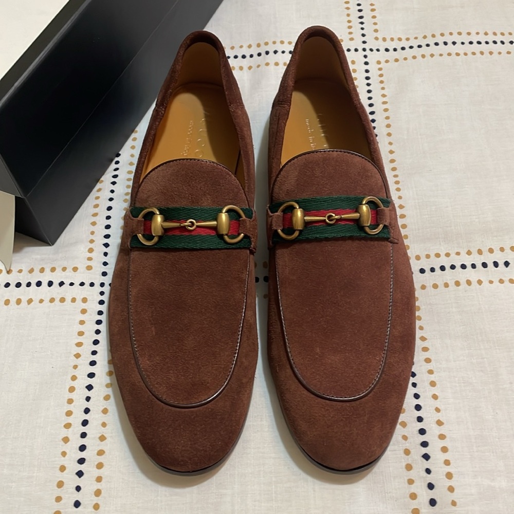 Gucci chocolate suede men’s size 9 Jordaan Loafers